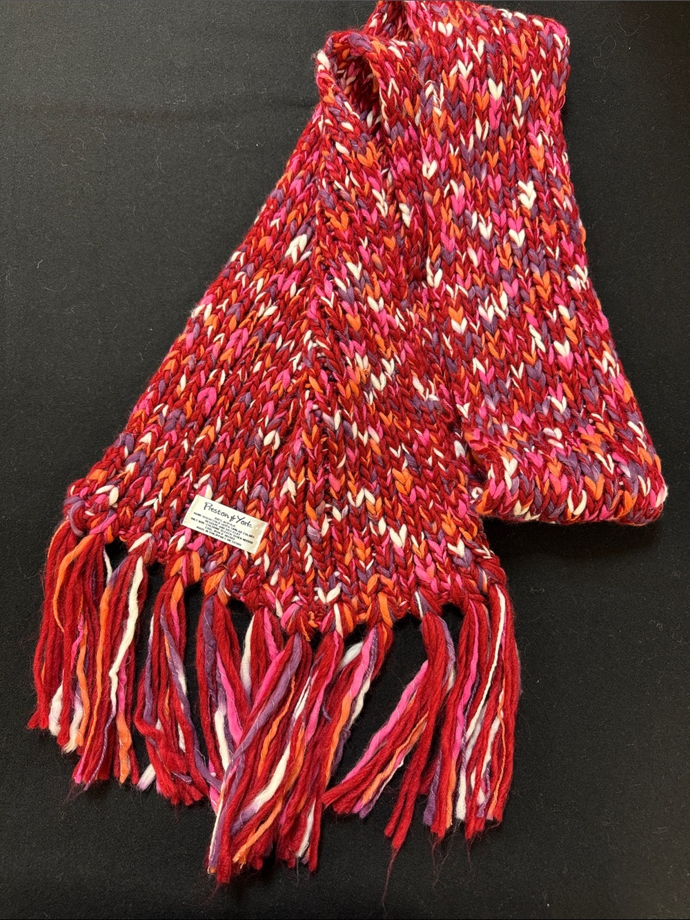 Preston & York Multicolor Red Knit Fringe Scarf
